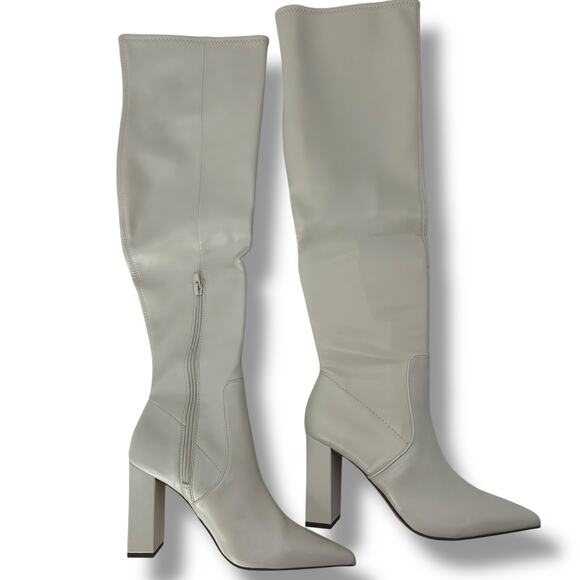 NEW Wild Pair Bone White Over the Knee boots Size 8.5 Quiet Luxury Faux Leather - Picture 1 of 7